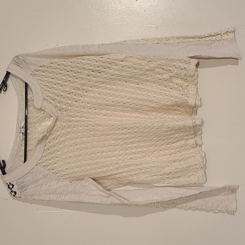 Miss Me Cream Lace Knit Long Sleeve Top